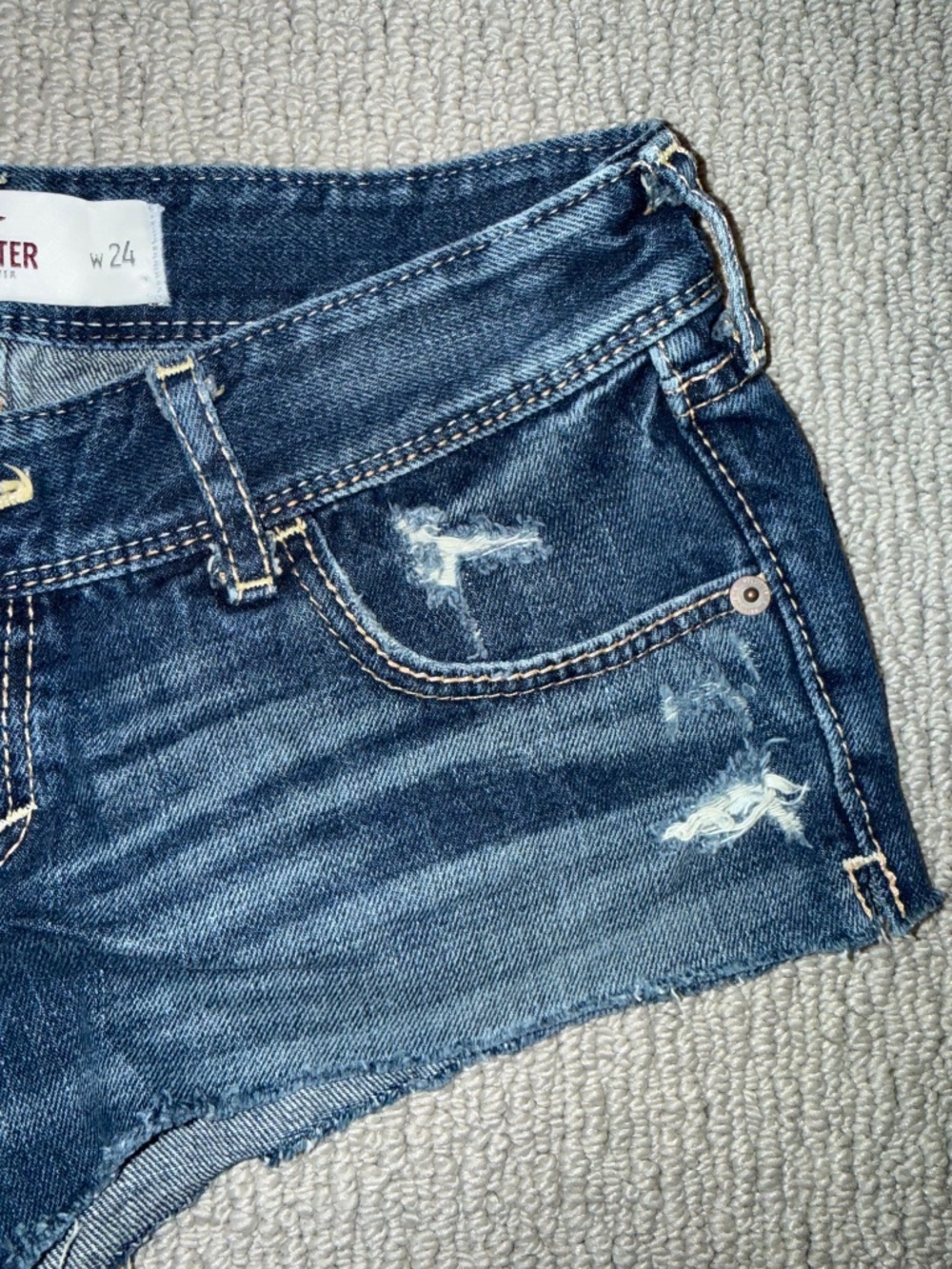Vintage Hollister Distressed Denim Cutoff Shorts Size 0 W24 Low Rise Dark Wash - Picture 11 of 16